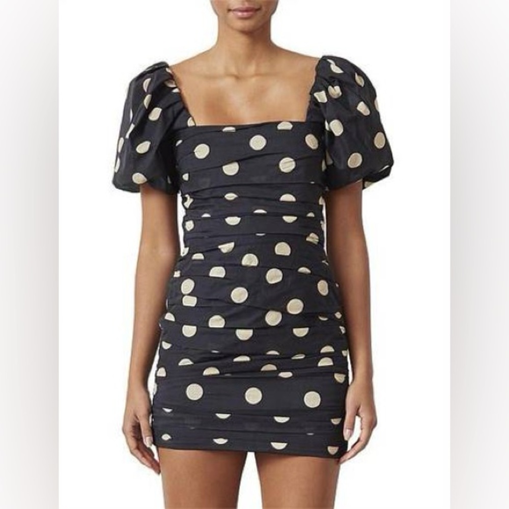 Bec & Bridge Black and Gold Polka Dot Mini Dress